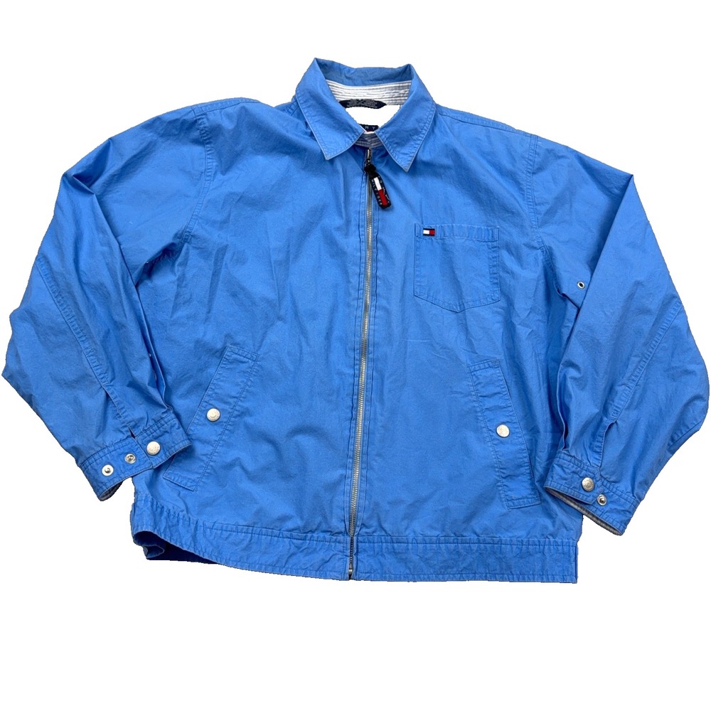 Vintage Tommy Hilfiger Jacket Men Large  Blue Bomber Unlined Lightweight 90s *